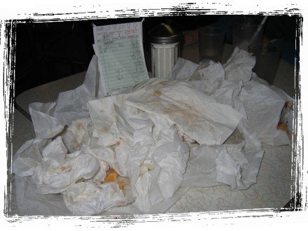 My Current Record: 6 Empty Burger Wrappers!